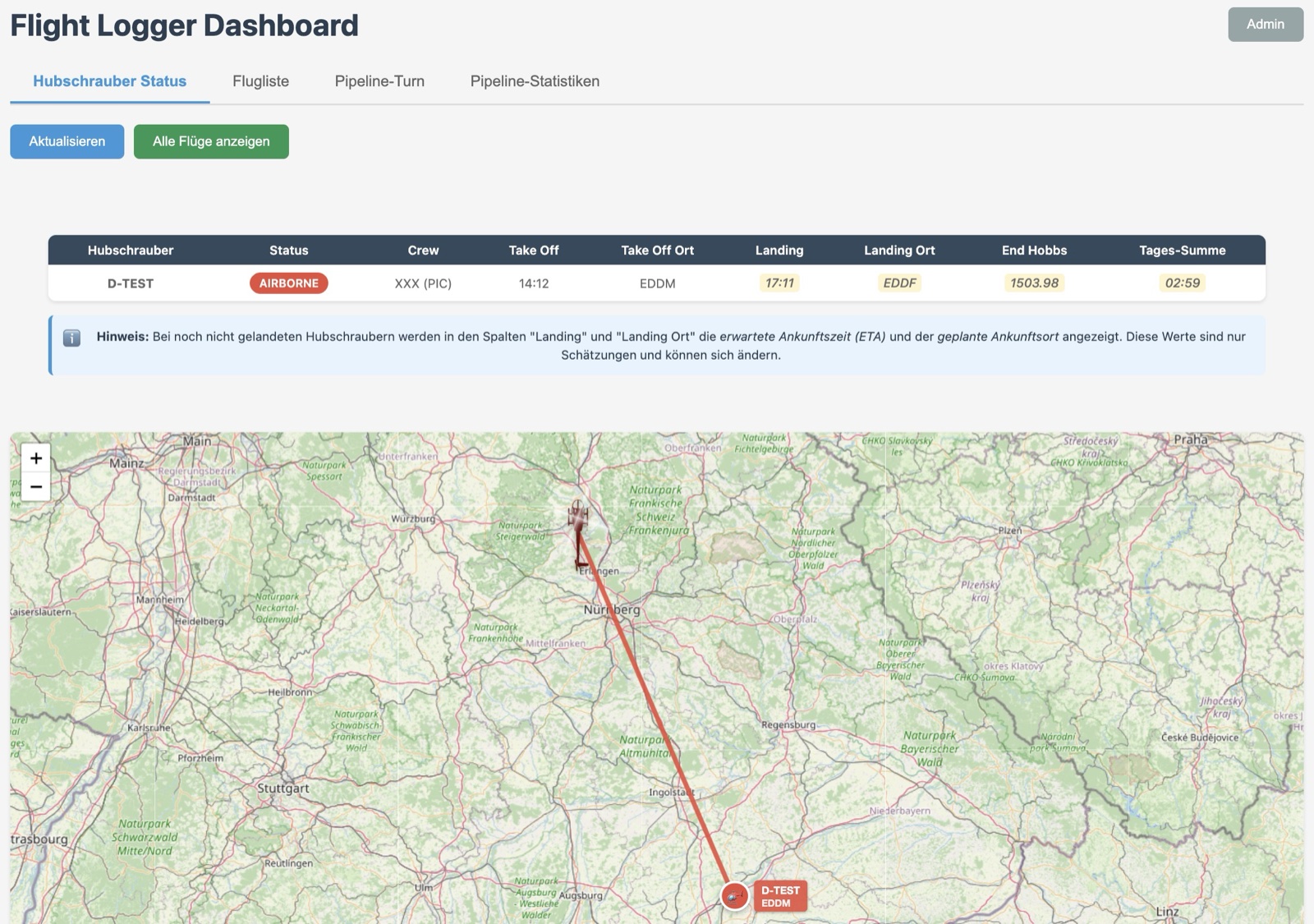 Flugdetails mit interaktiver Karte und Flugroute